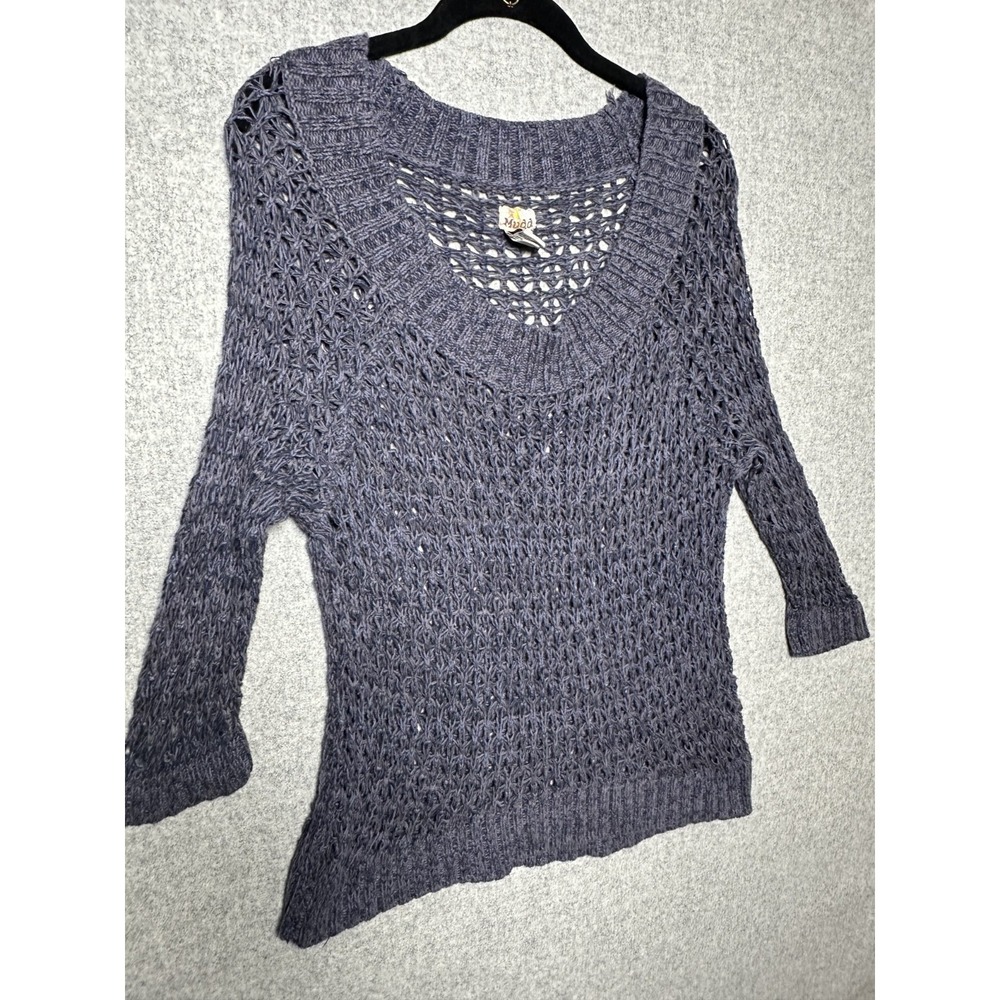 Vintage Mudd Medium Sweater Y2K Muted Blue Crochet 3/4 Sleeve Womens See Through